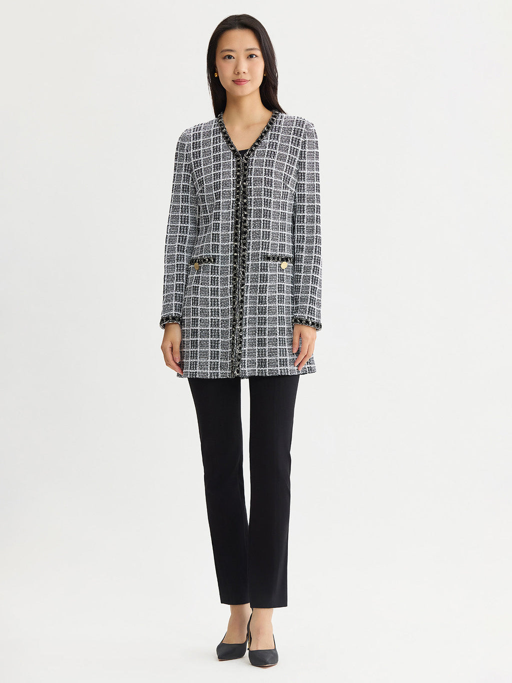 Heritage Velvet Ribbon Trim Plaid Knit Jacket