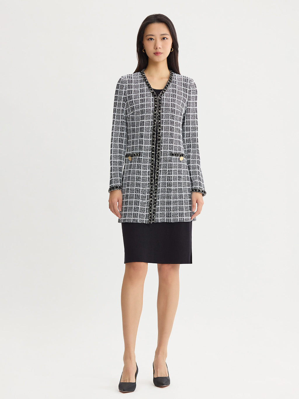 Heritage Velvet Ribbon Trim Plaid Knit Jacket