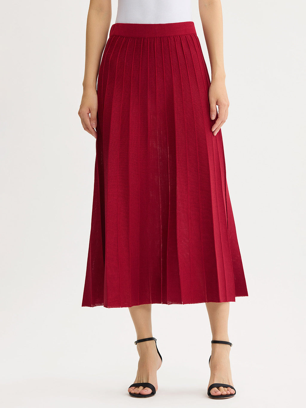 Flared Wide Ribbed Soft Knit Maxi Skirt