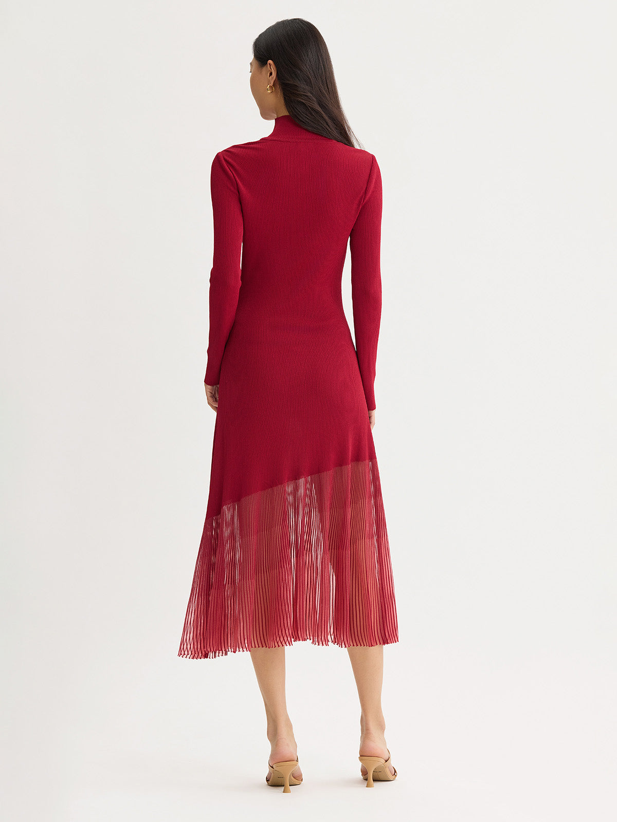A-Line Sheer Hem Ribbed Knit Maxi Dress
