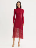 A-Line Sheer Hem Ribbed Knit Maxi Dress