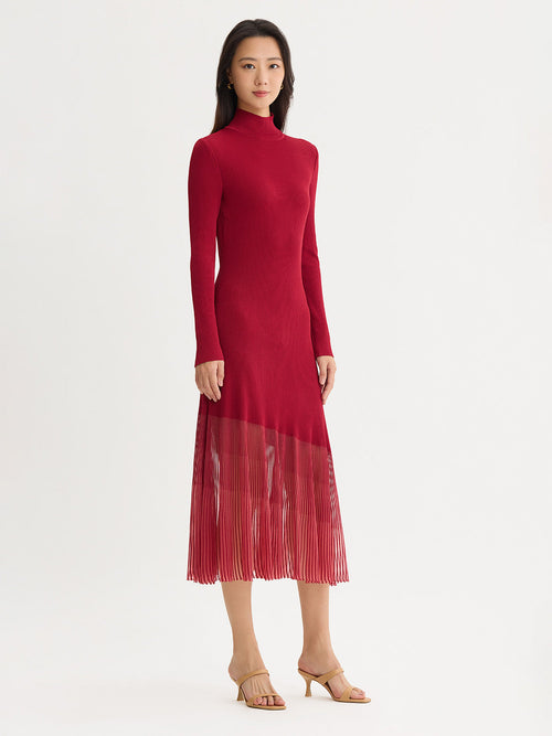 A-Line Sheer Hem Ribbed Knit Maxi Dress