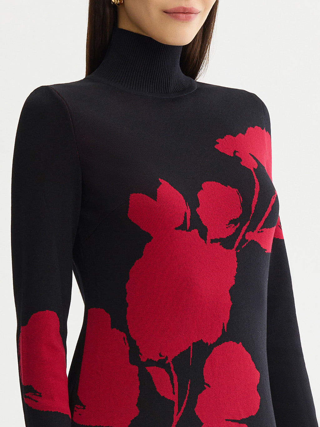 Red Floral Jacquard Soft Knit Maxi Dress