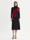 Red Floral Jacquard Soft Knit Maxi Dress