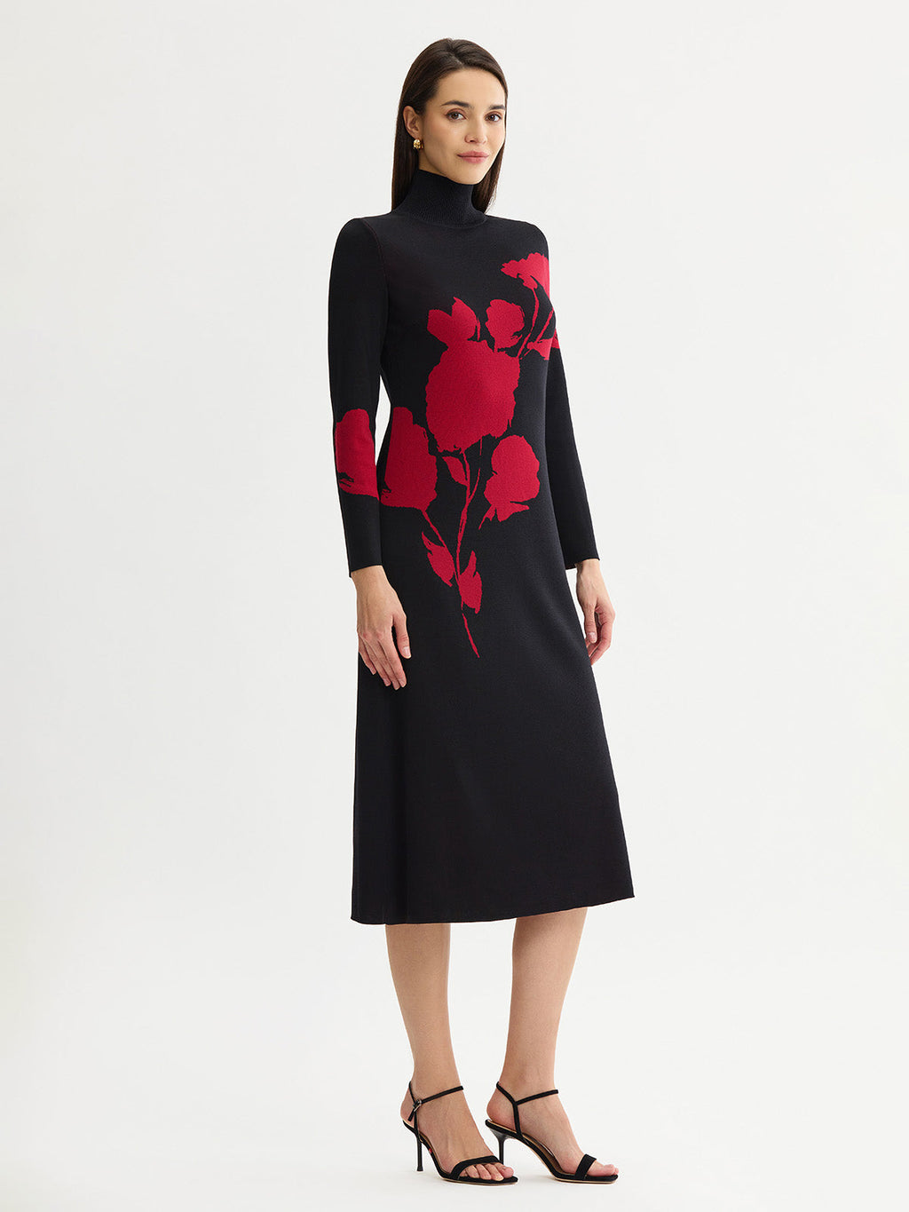 Red Floral Jacquard Soft Knit Maxi Dress