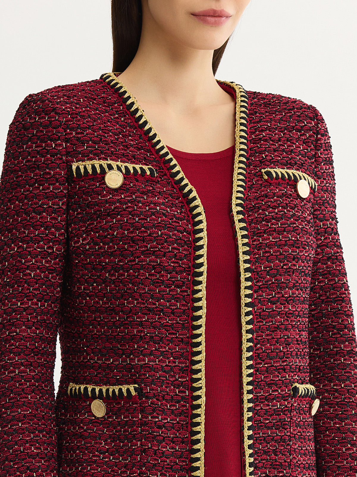 Heritage Lurex Gold Trim Tweed Knit Jacket