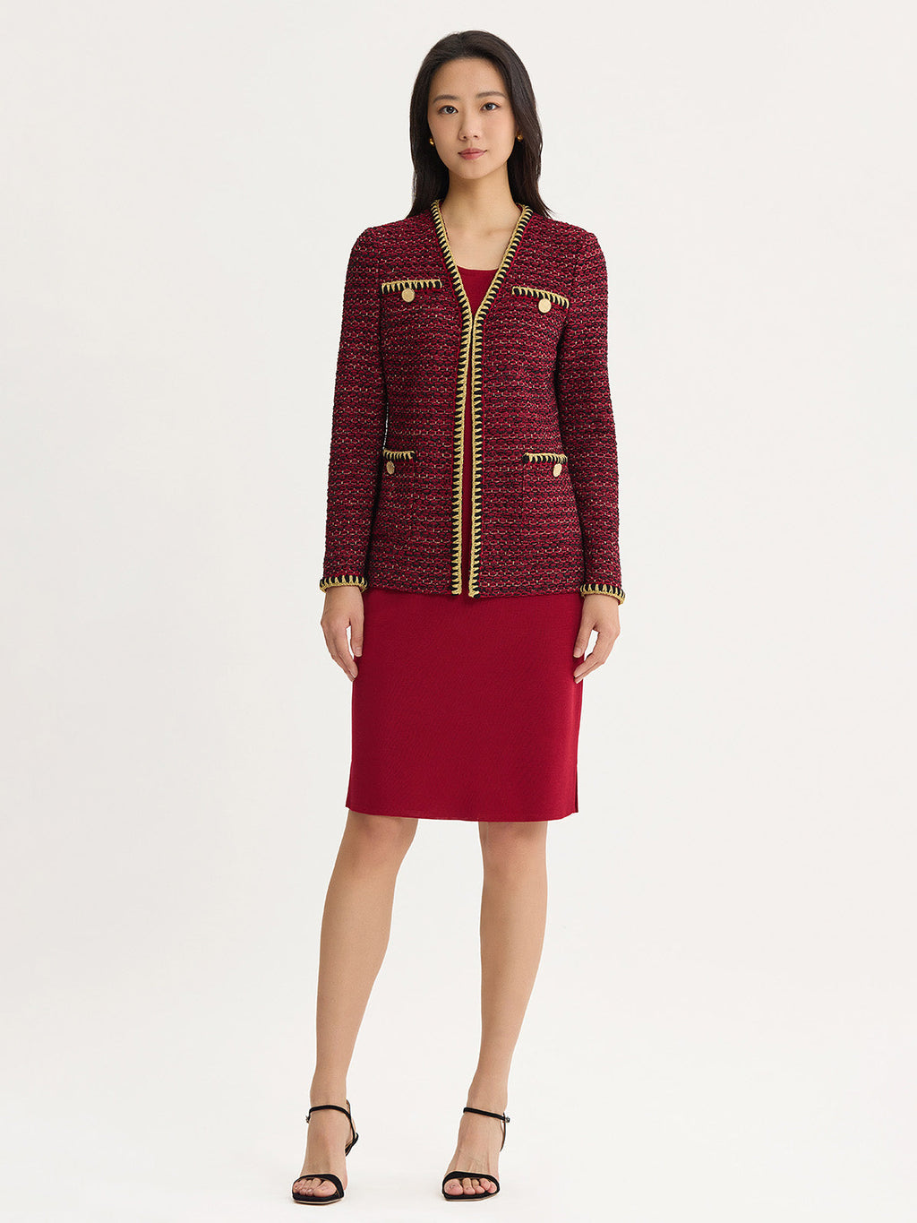 Heritage Lurex Gold Trim Tweed Knit Jacket