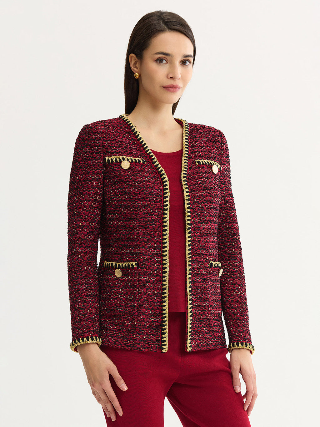 Heritage Lurex Gold Trim Tweed Knit Jacket