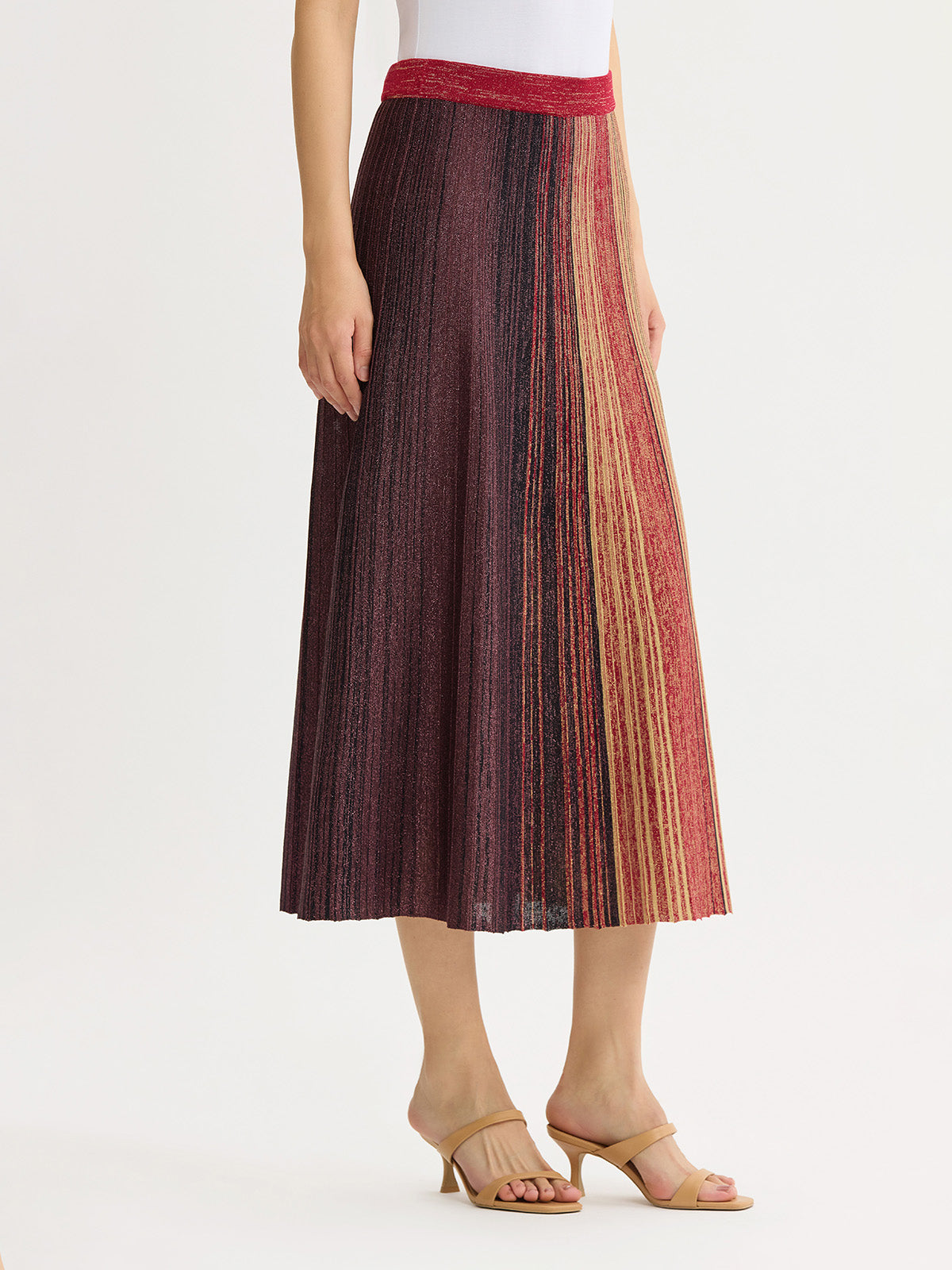 Flared Shimmer Lurex Knit Maxi Skirt