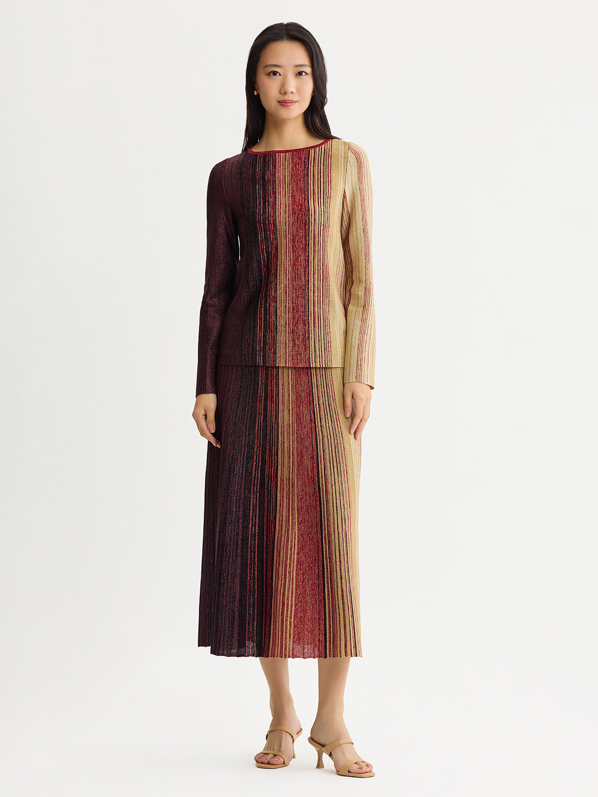 Flared Shimmer Lurex Knit Maxi Skirt