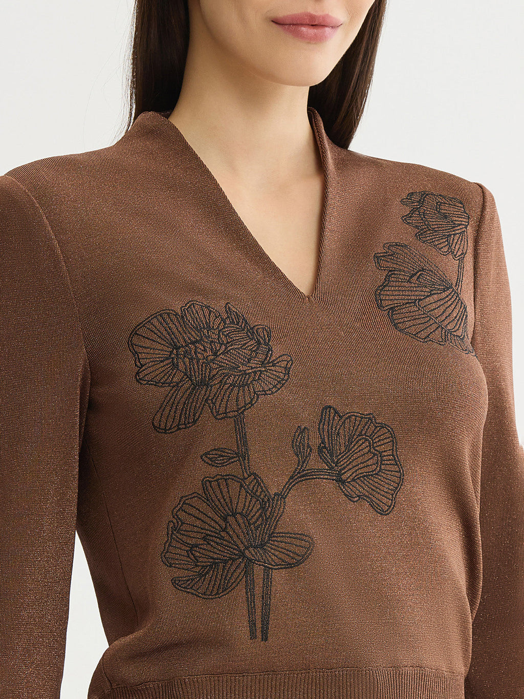Embroidered Metallic Knit Top