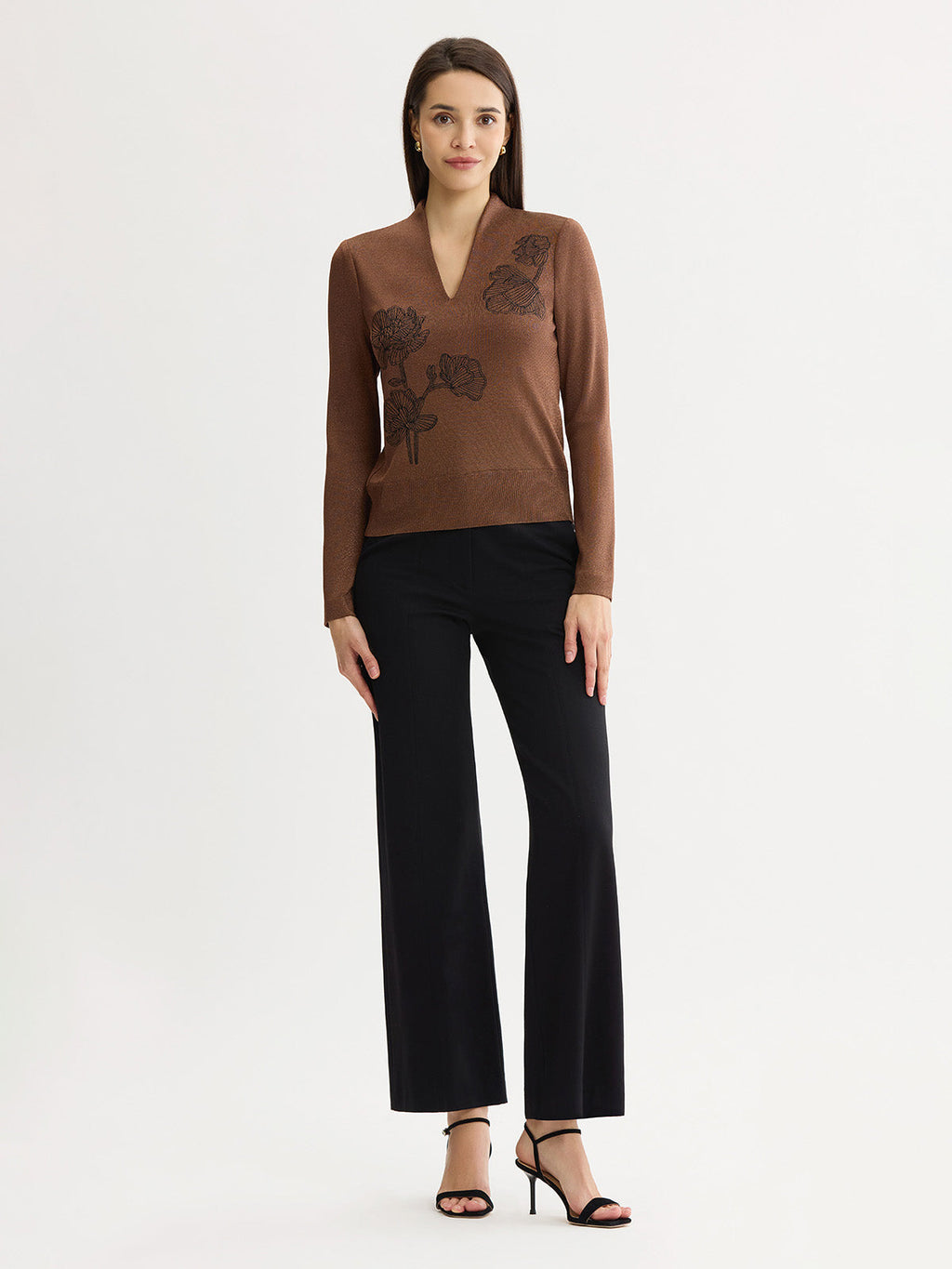 Embroidered Metallic Knit Top