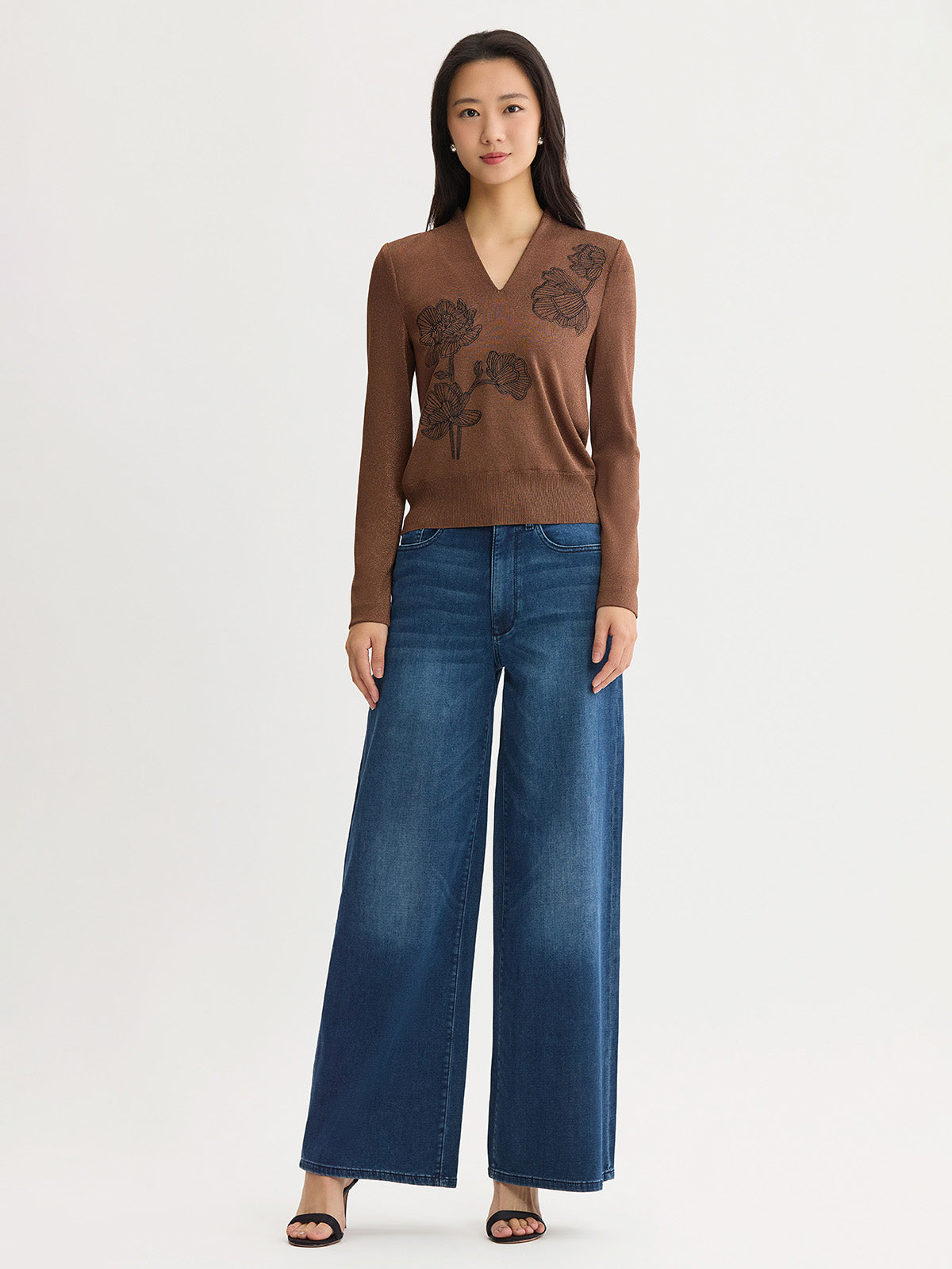 Embroidered Metallic Knit Top