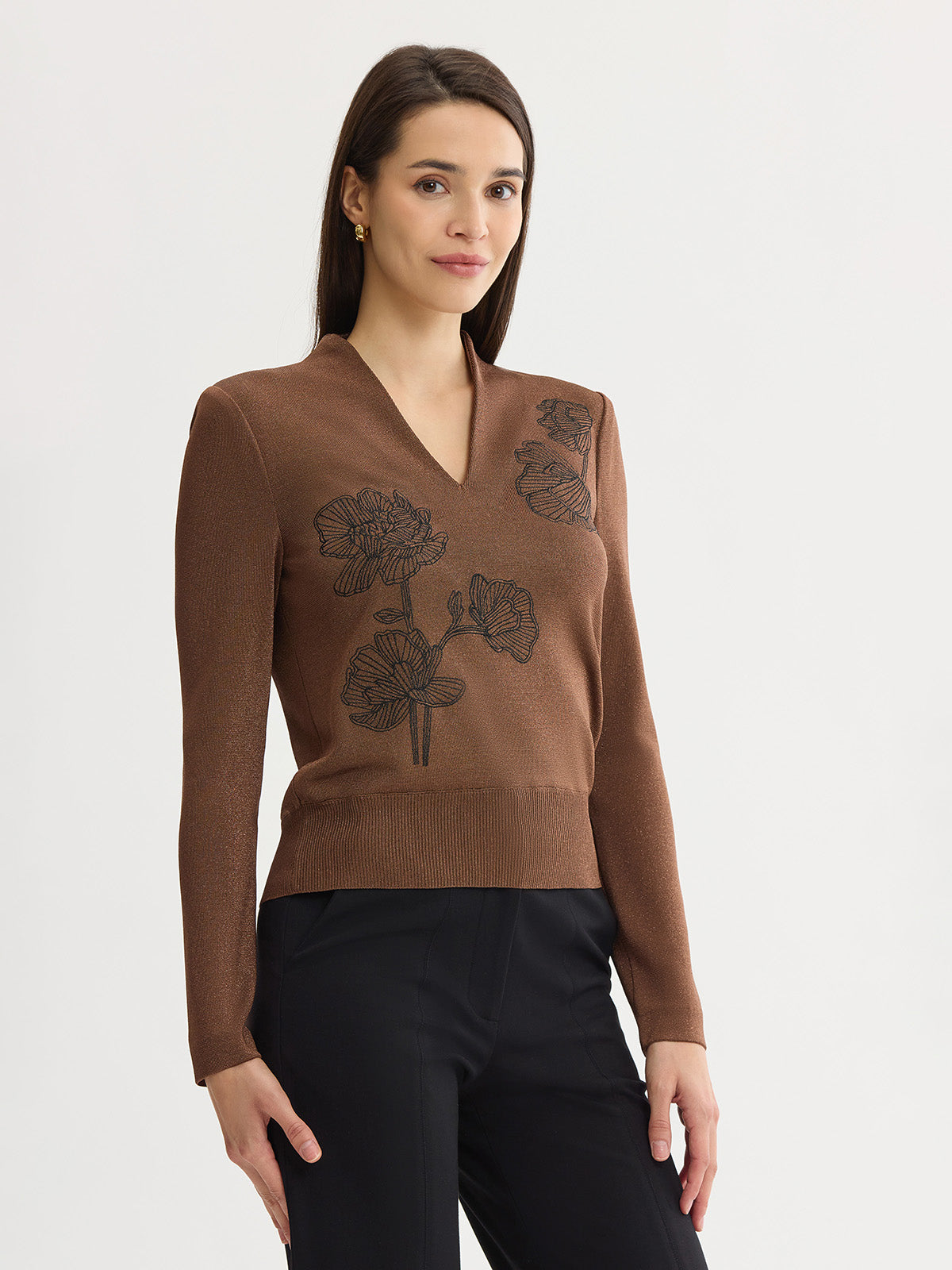 Embroidered Metallic Knit Top