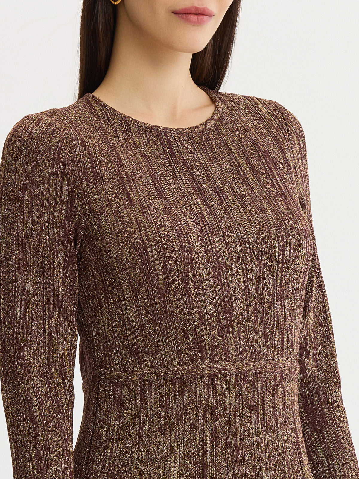 Fit & Flare Shimmer Lurex Knit Maxi Dress