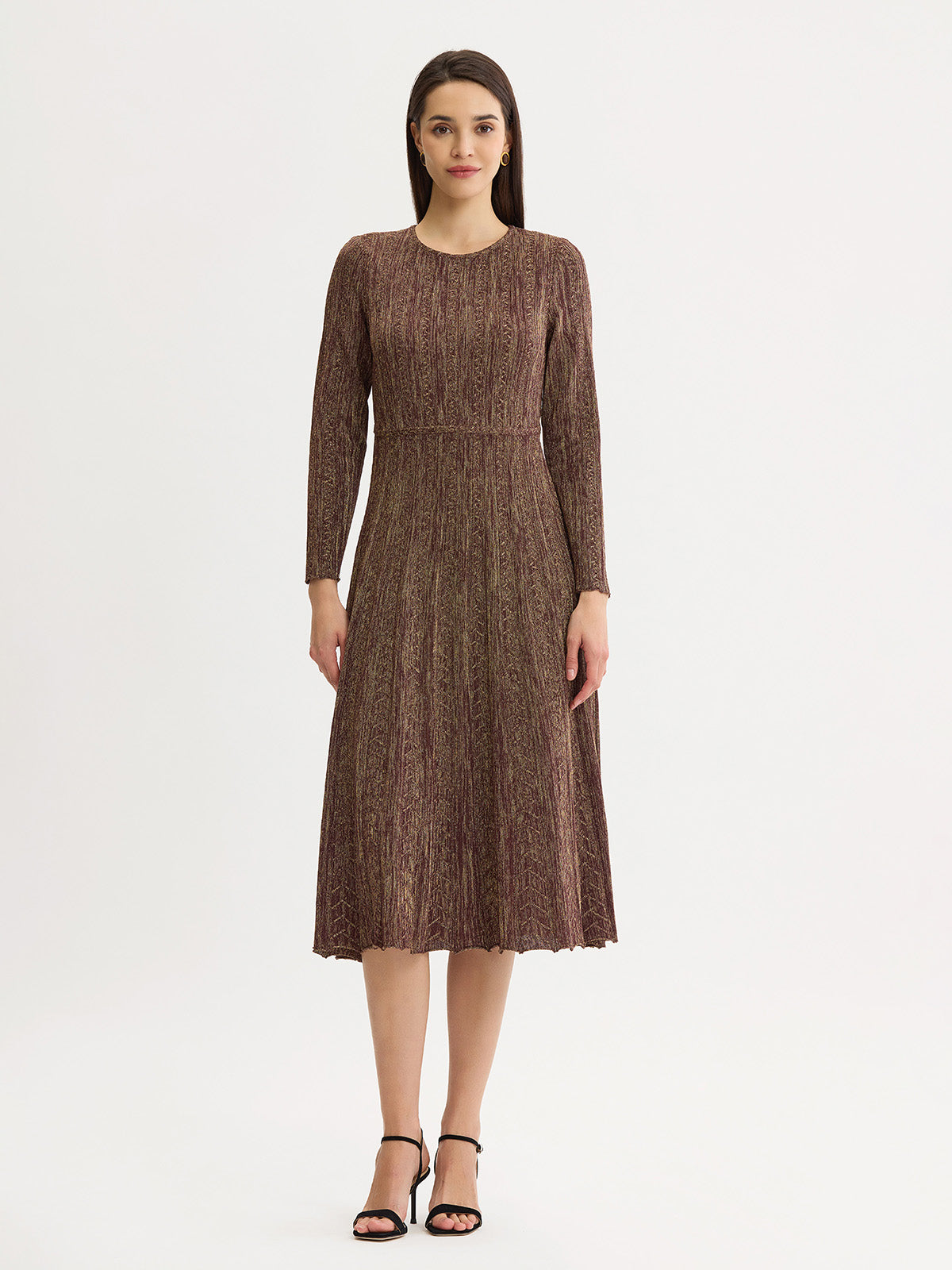 Fit & Flare Shimmer Lurex Knit Maxi Dress