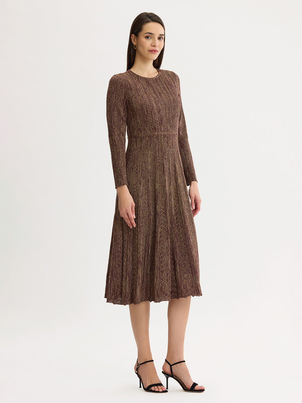 Fit & Flare Shimmer Lurex Knit Maxi Dress