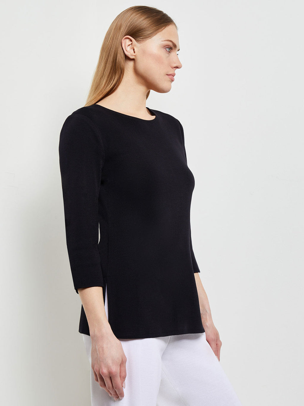 3/4 Sleeve Mylana Knit Tunic, Black - True Fit