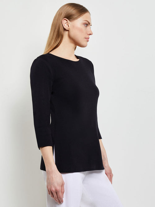 3/4 Sleeve Mylana Knit Tunic, Black - True Fit