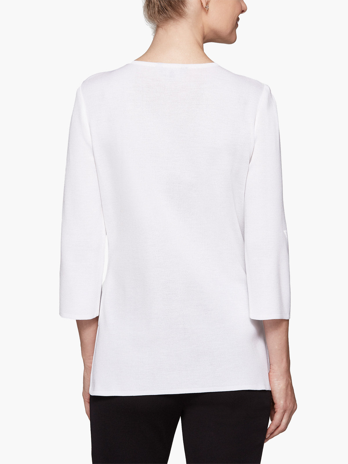 3/4 Sleeve Mylana Knit Tunic, White - True Fit