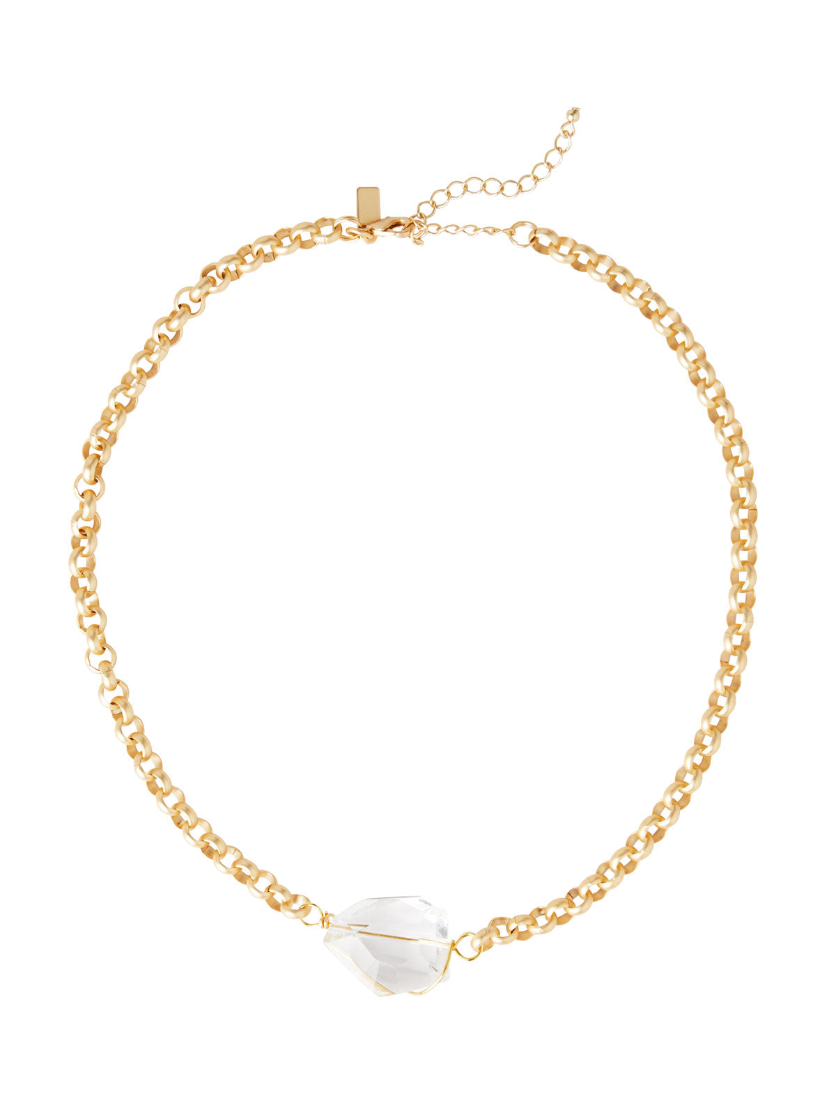Handmade Wire Wrapped Crystal Nugget Matte Gold Rolo Chain Necklace