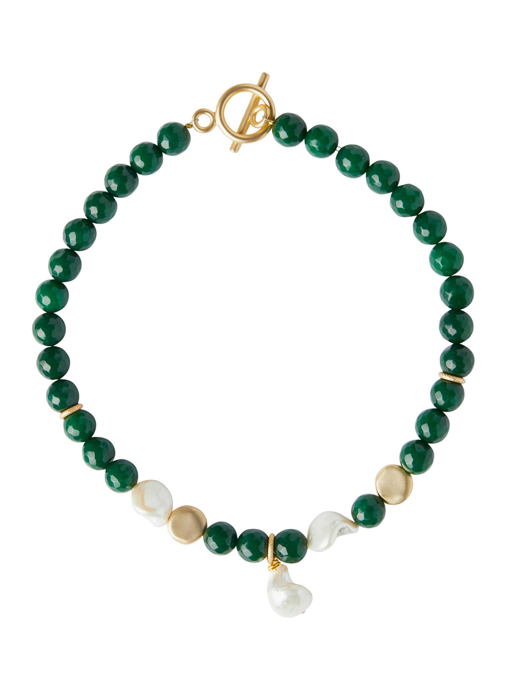 Baroque Mother of Pearl and Green Jade Necklace