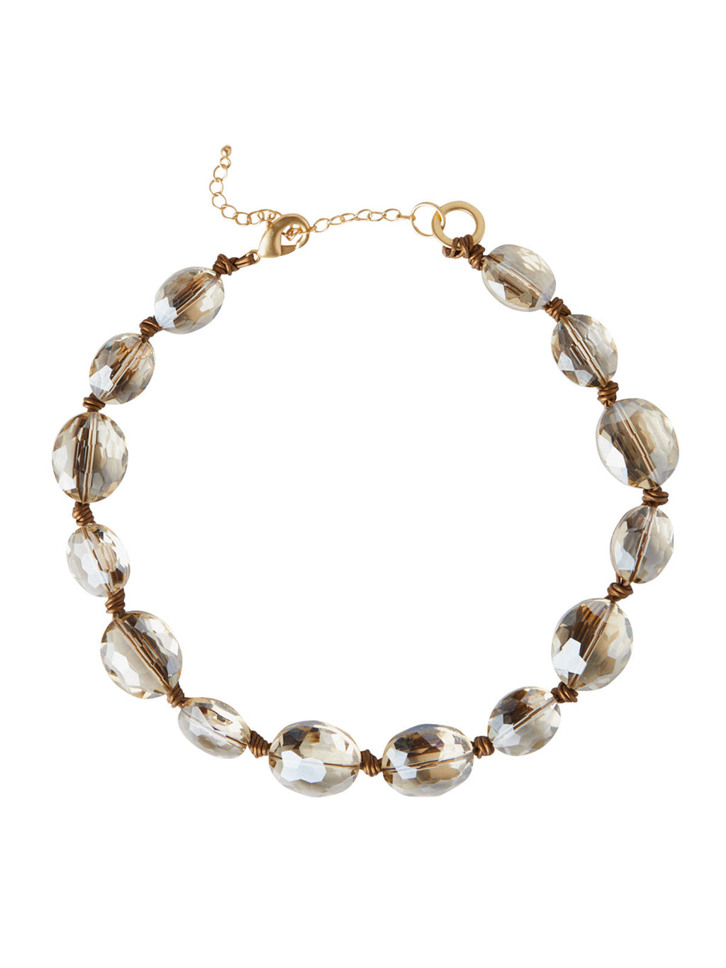 Champagne Crystal Woven Leather Necklace