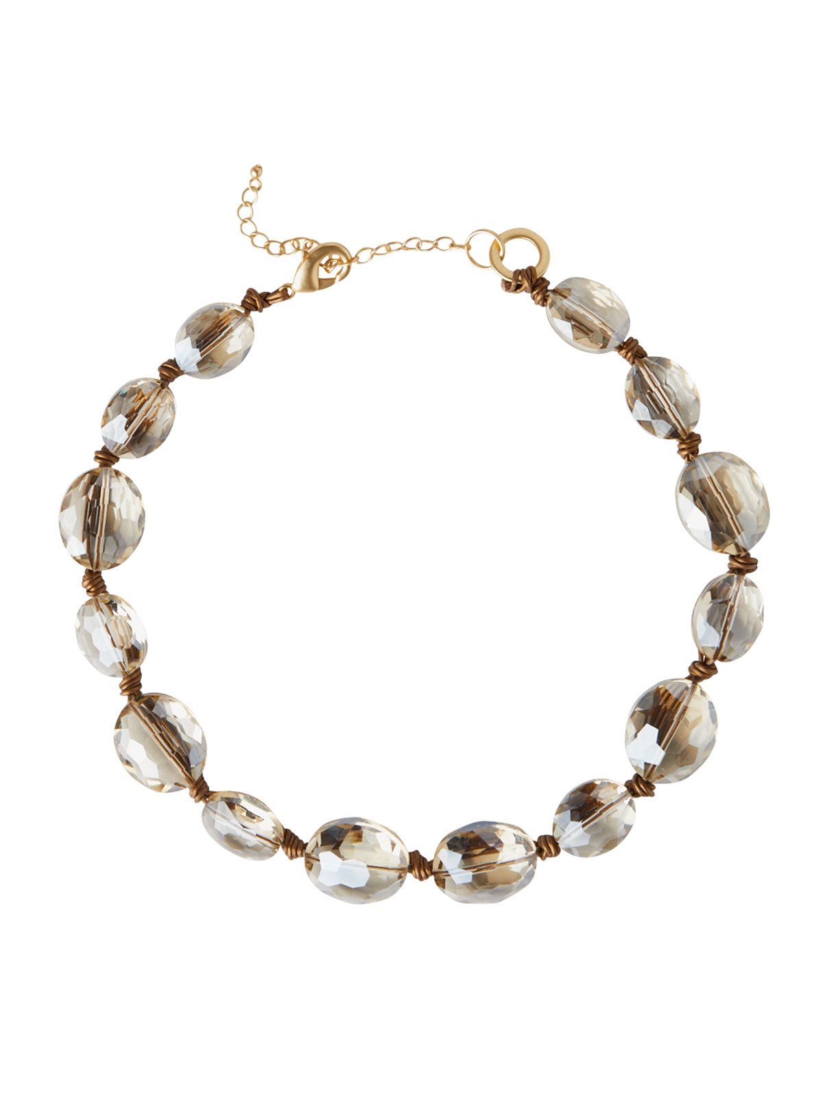 Champagne Crystal Woven Leather Necklace