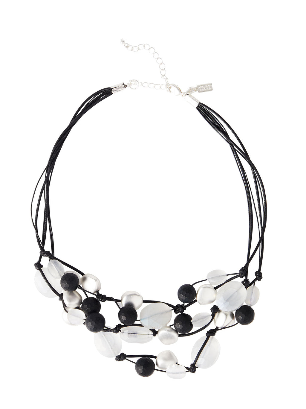 Multi-Cord Matte Black & White Crystal Necklace