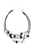 Multi-Cord Matte Black & White Crystal Necklace