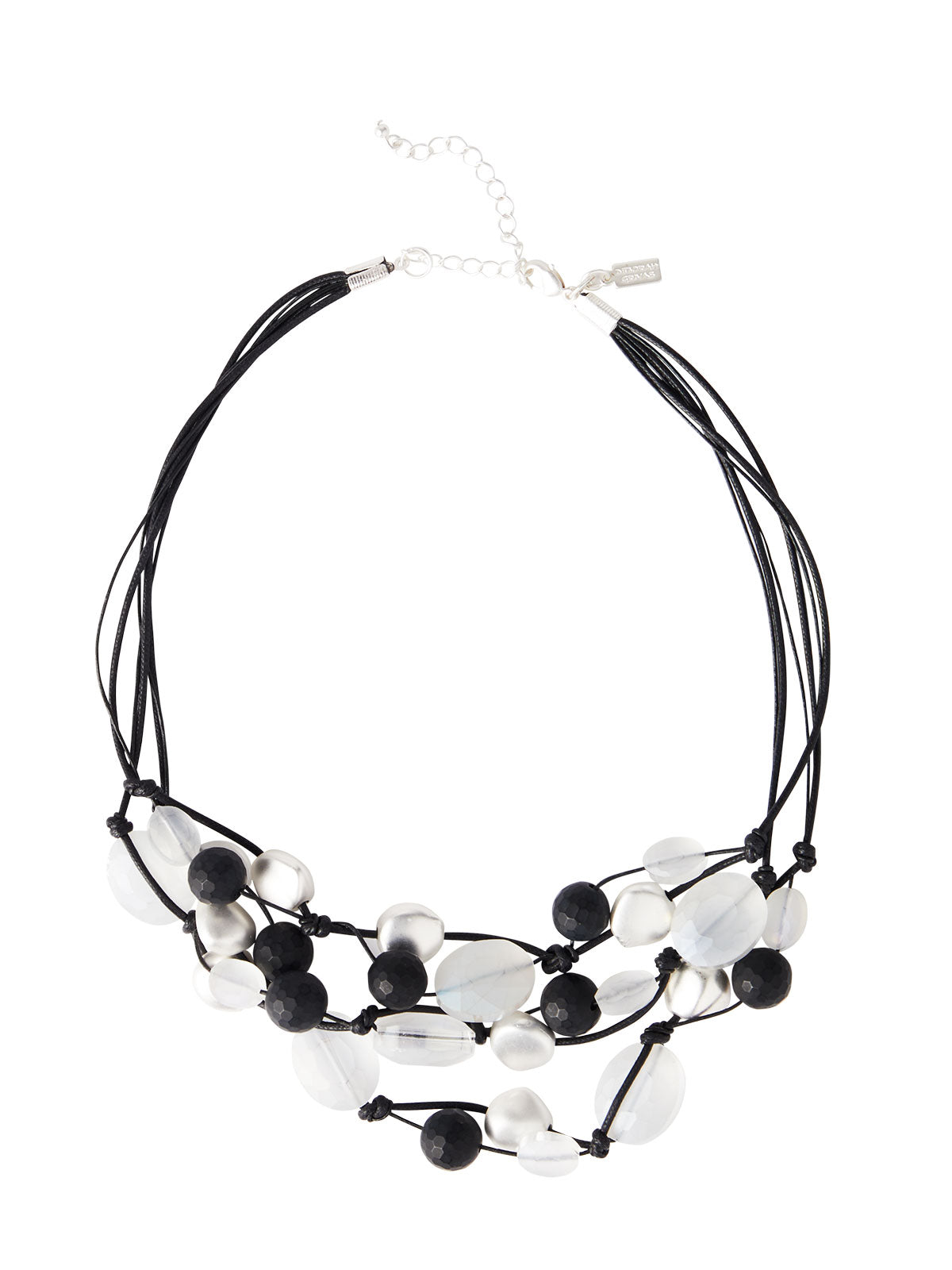 Multi-Cord Matte Black & White Crystal Necklace